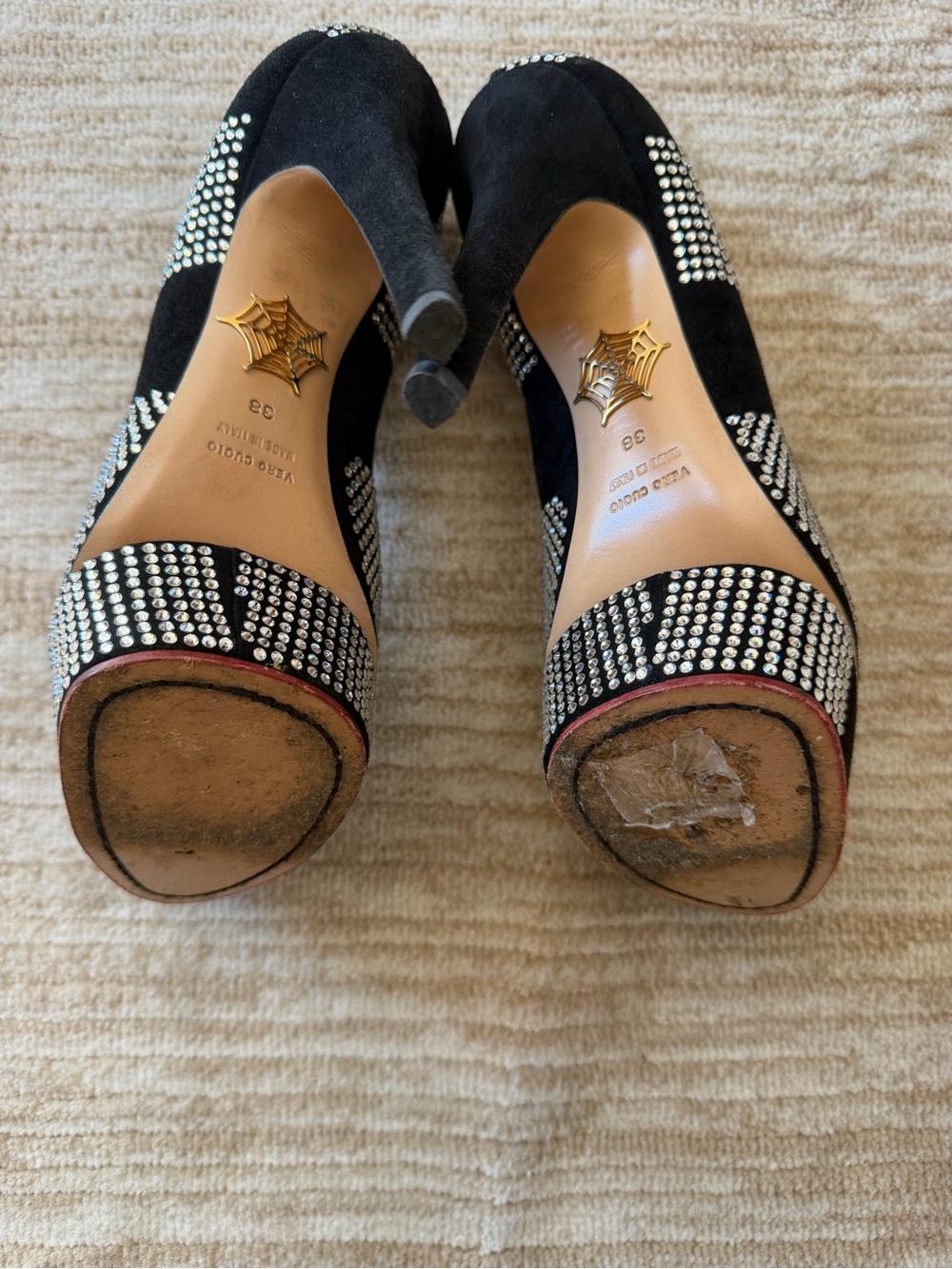 Charlotte Olympia Black Suede Crystal-Embellished Platform Pumps Size 38 - Picture 5 of 5